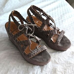 Trask Gray Wedge Braided Lace Summer Shoes Comfort Stylish Boho Bohemian